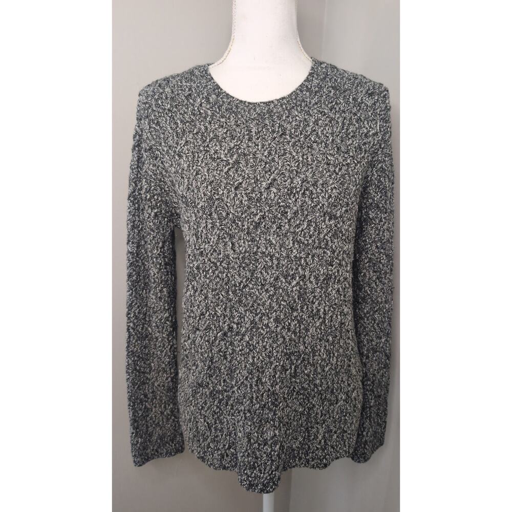 Frank And Oak Marled Knit Sweater Medium Black White Minimalist